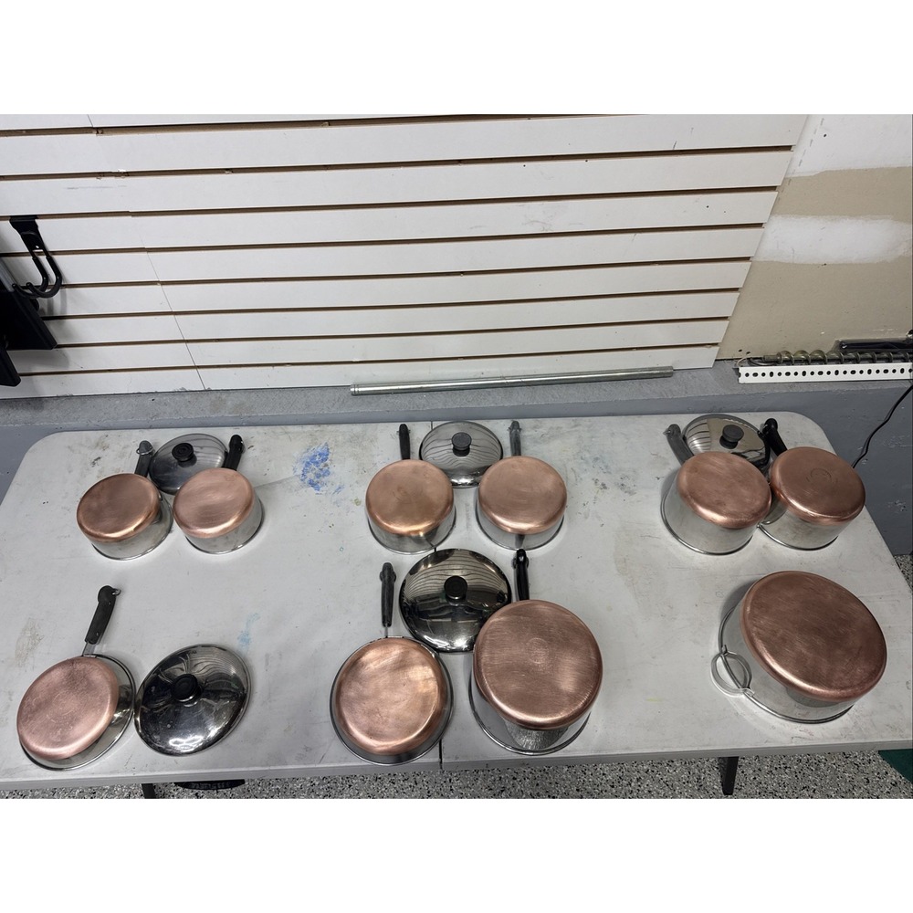 15 Piece Set Vintage Pre-1968 REVERE WARE Copper Bottom Pots Pans Stockpot USA